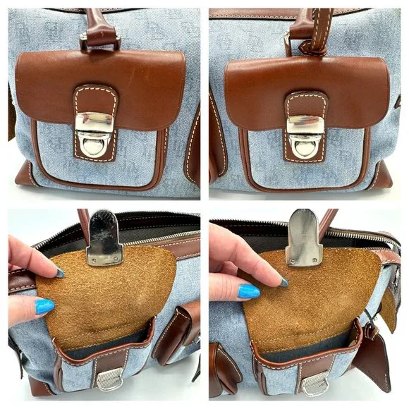 Vintage DOONEY & BOURKE Y2K Sig Double Pocket Denim Canvas Satchel - Picture 9 of 16